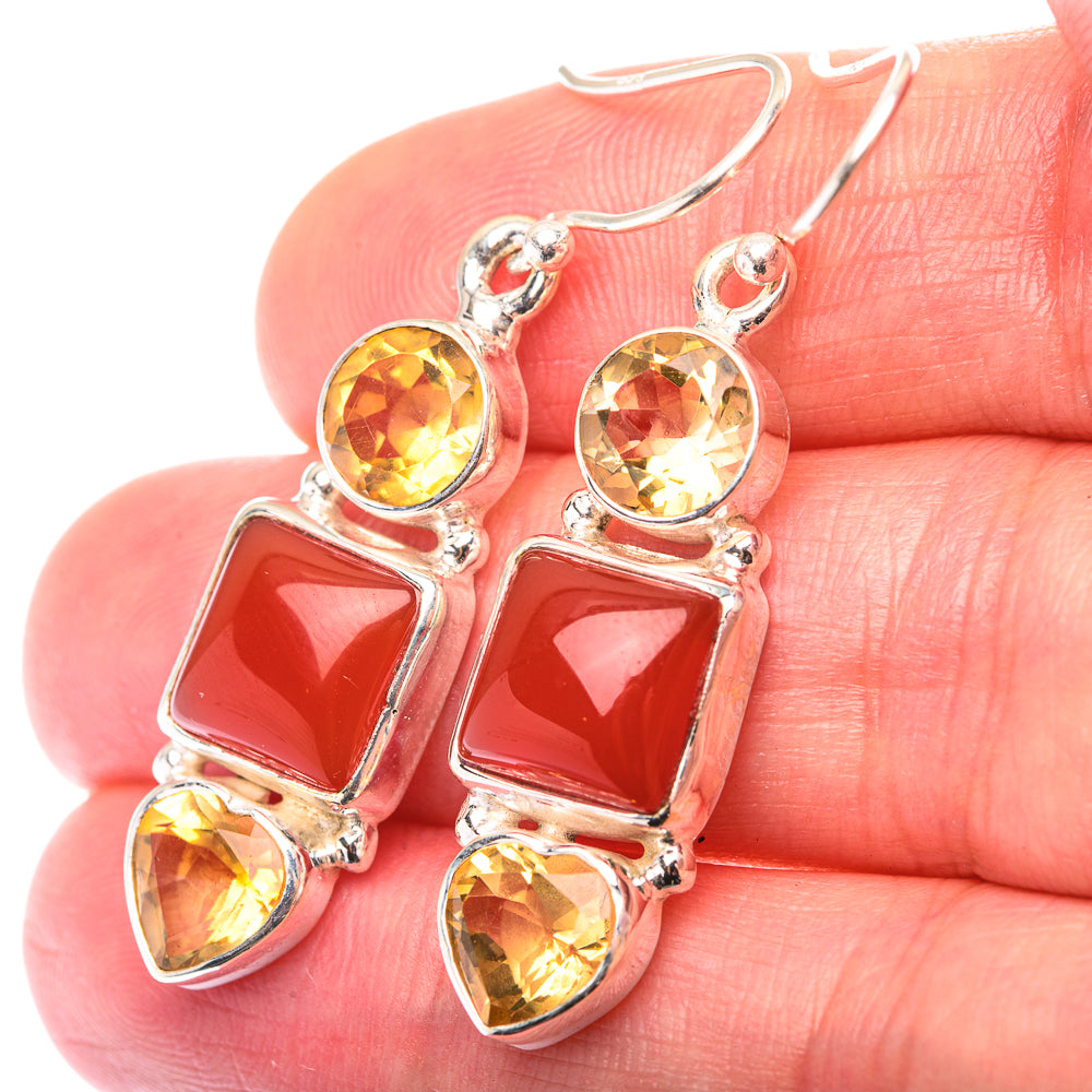 Carnelian, Citrine Earrings 1 5/8" (925 Sterling Silver) EARR432181