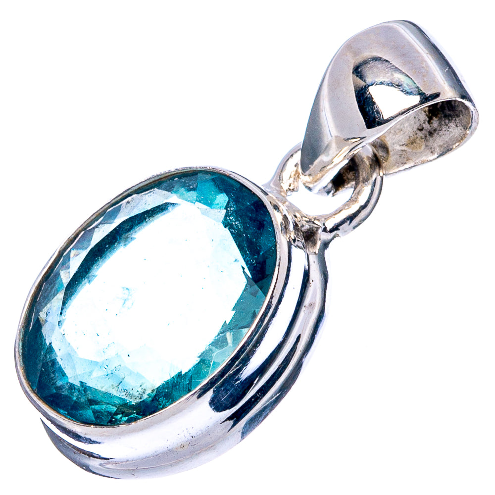 Rare Faceted Blue Fluorite Pendant 7/8" (925 Sterling Silver) P43020