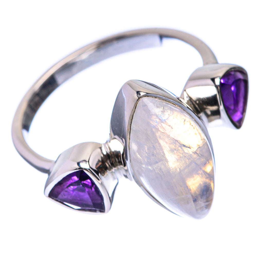Premium Rainbow Moonstone, Amethyst Ring Size 6 (925 Sterling Silver) R141893