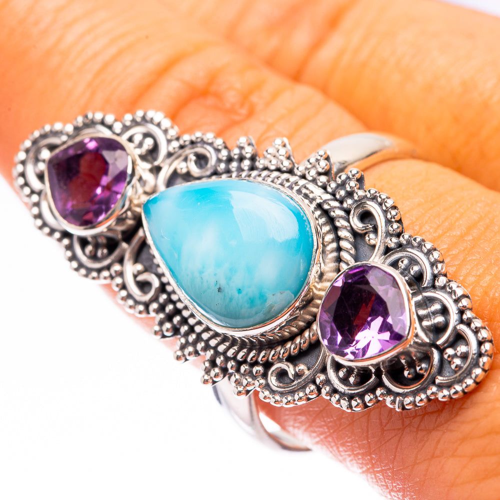 Large Larimar, Amethyst Ring Size 9.75 (925 Sterling Silver) R140633
