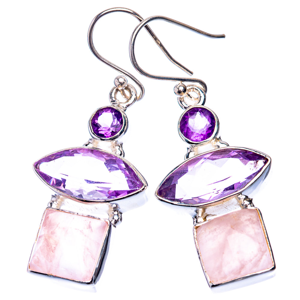 Rose Quartz, Amethyst Earrings 1 3/4" (925 Sterling Silver) E432593