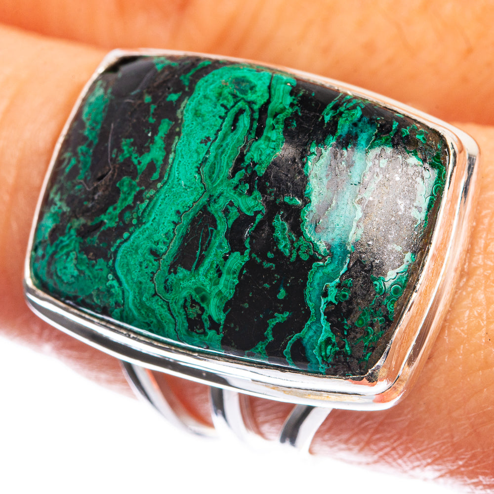 Large Malachite In Chrysocolla 925 Sterling Silver Ring Size 9