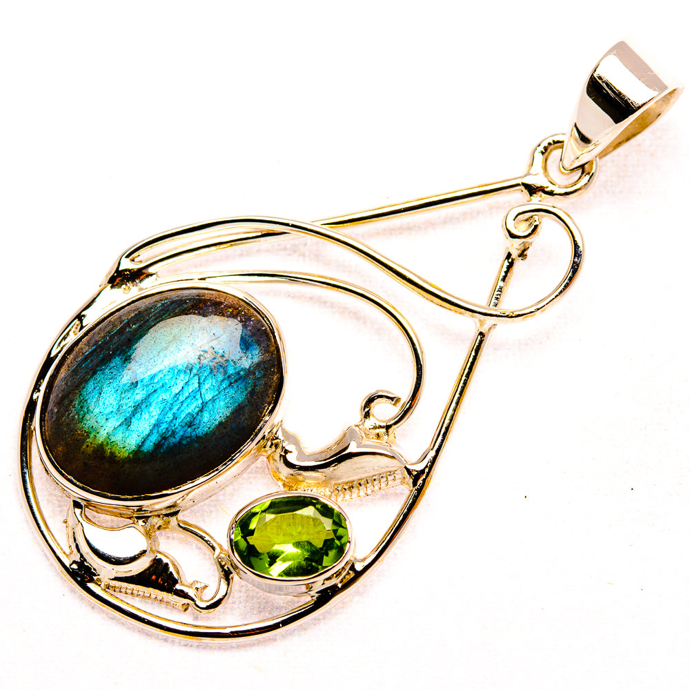 Premium Labradorite, Peridot 925 Sterling Silver Pendant 2" (925 Sterling Silver) PD37782