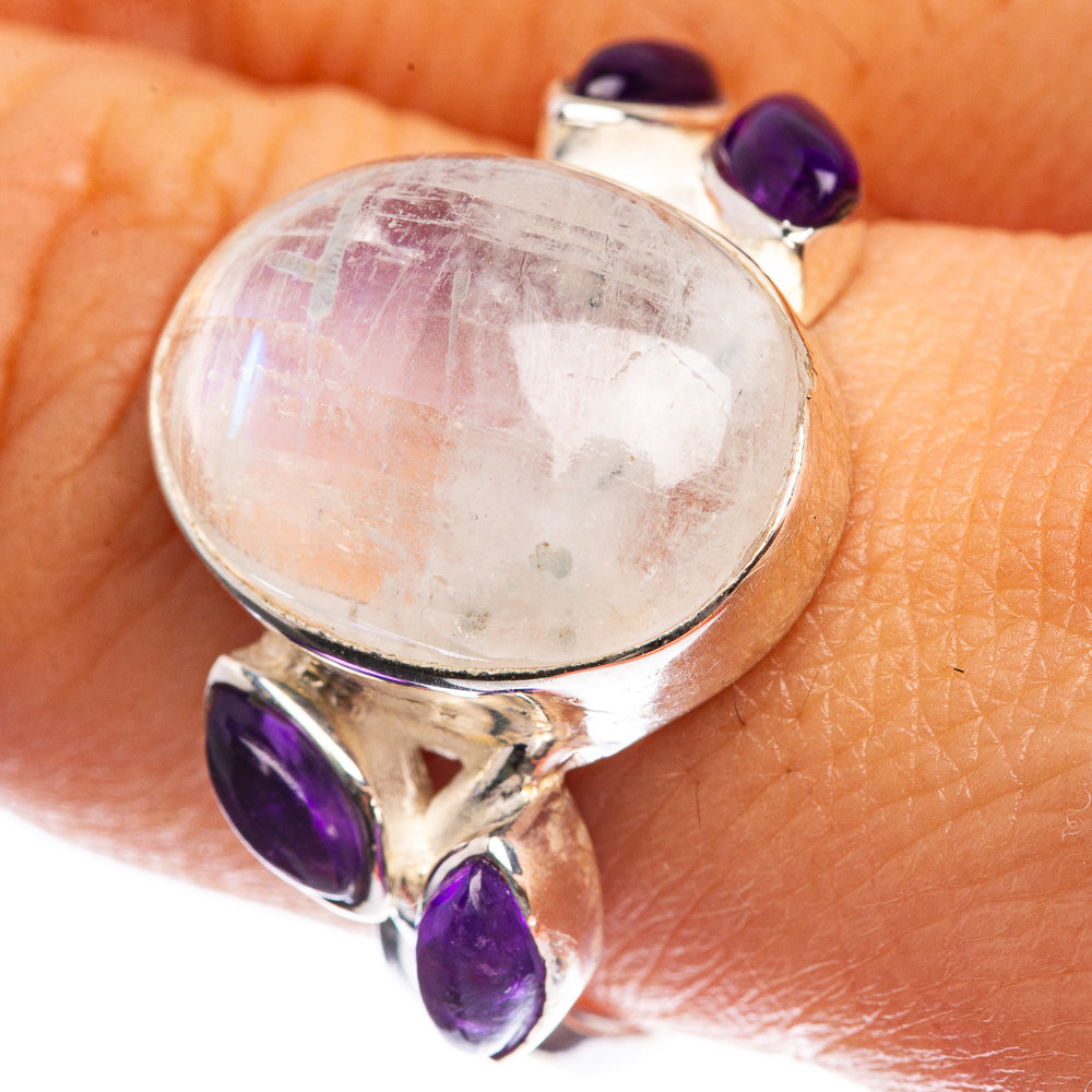 Rainbow Moonstone, Amethyst 925 Sterling Silver Ring Size 9.5