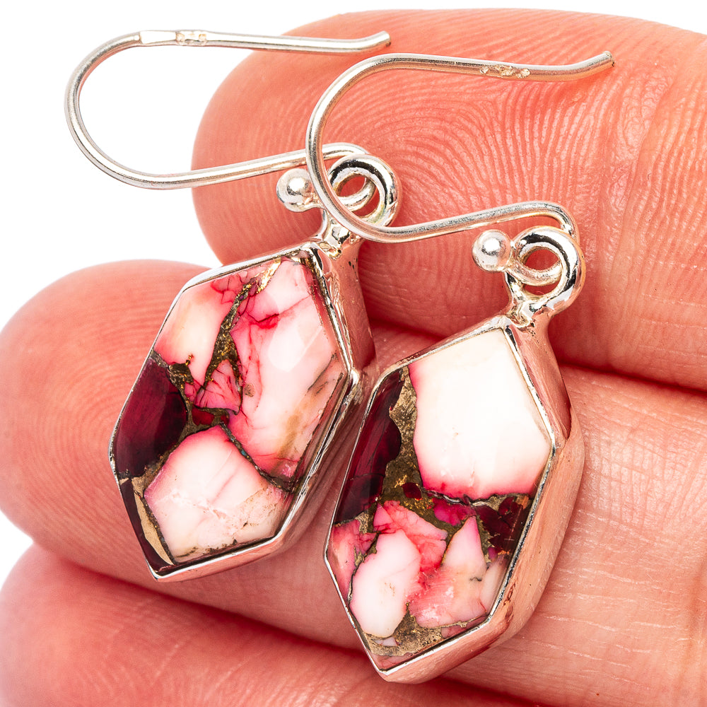 Pink Copper Composite Turquoise Earrings 1 3/8" (925 Sterling Silver) E2654