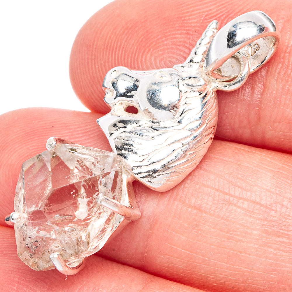 Herkimer Diamond Unicorn Pendant 1 3/8" (925 Sterling Silver) P40142