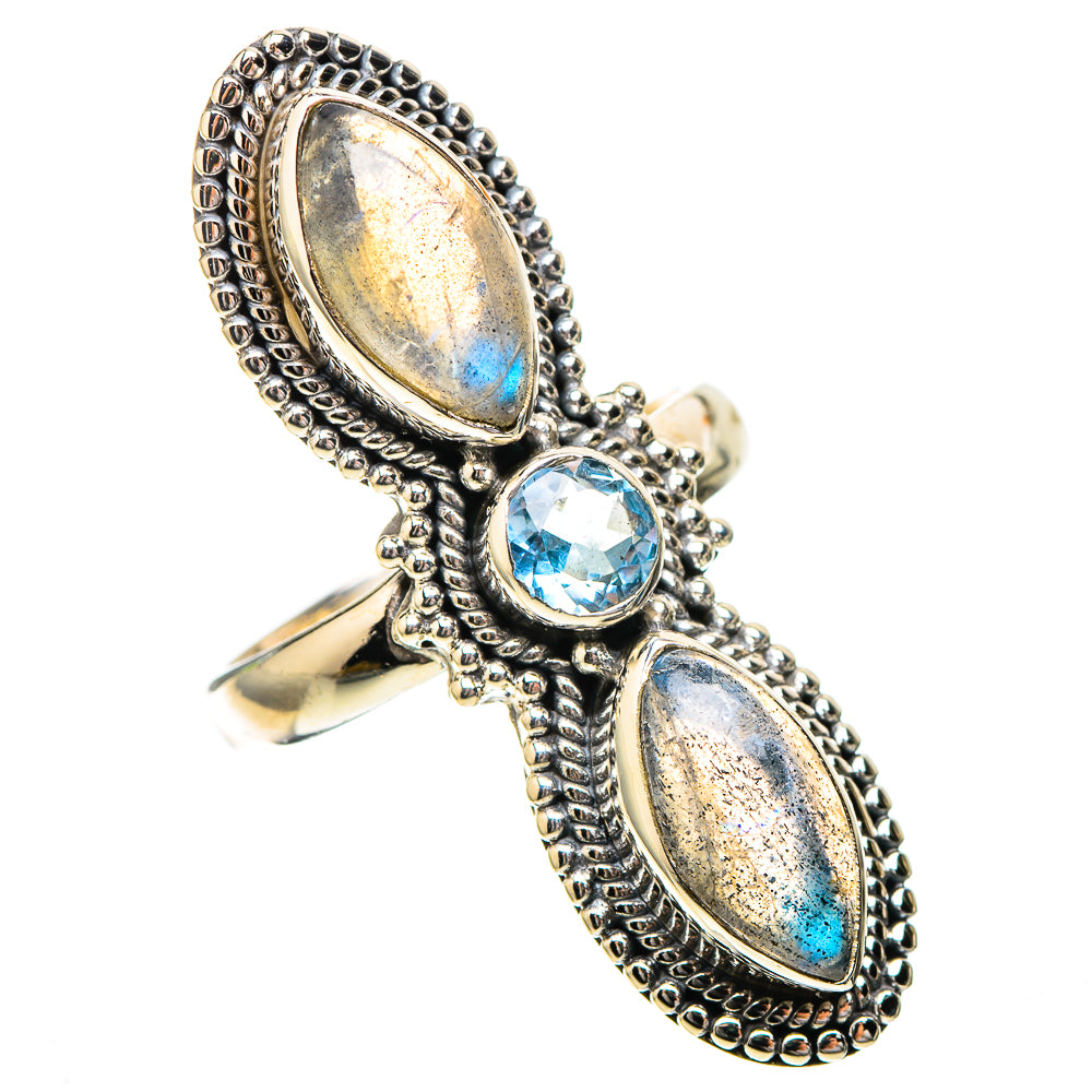 Large Labradorite, Blue Topaz Ring Size 7 (925 Sterling Silver) RING138000