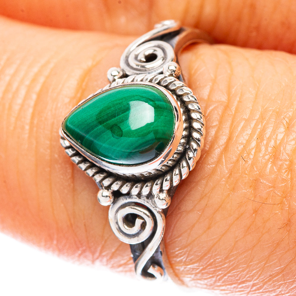 Malachite Dainty Ring Size 7.75 (925 Sterling Silver) R5165