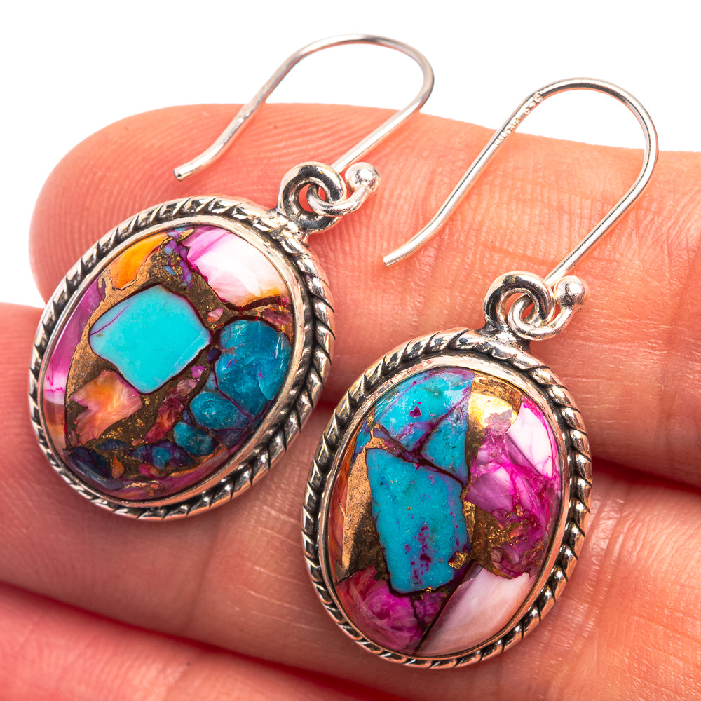 Kingman Pink Dahlia Turquoise Earrings 1 3/8" (925 Sterling Silver) E432387