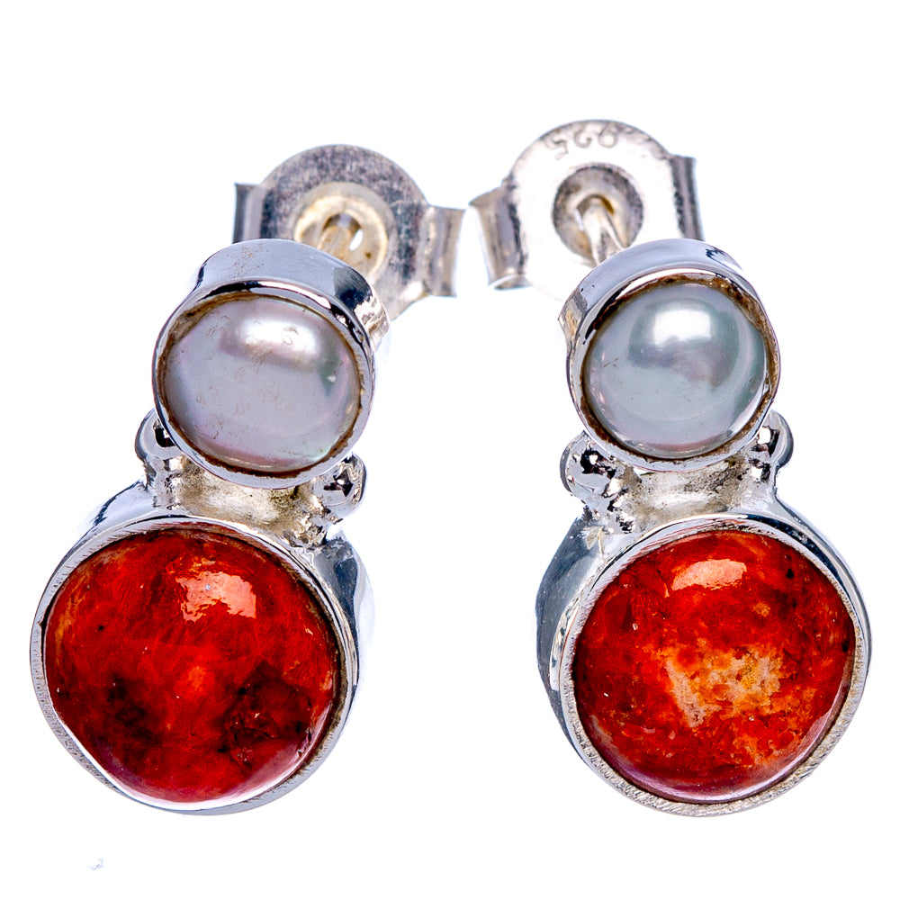 Sponge Coral, Cultured Pearl Earrings 5/8" (925 Sterling Silver) E433373