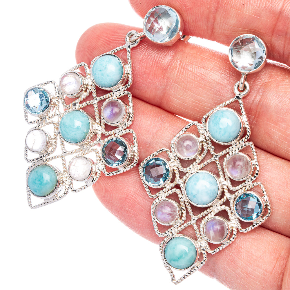 Signature Larimar, Blue Topaz Earrings 2 1/4" (925 Sterling Silver) E1082