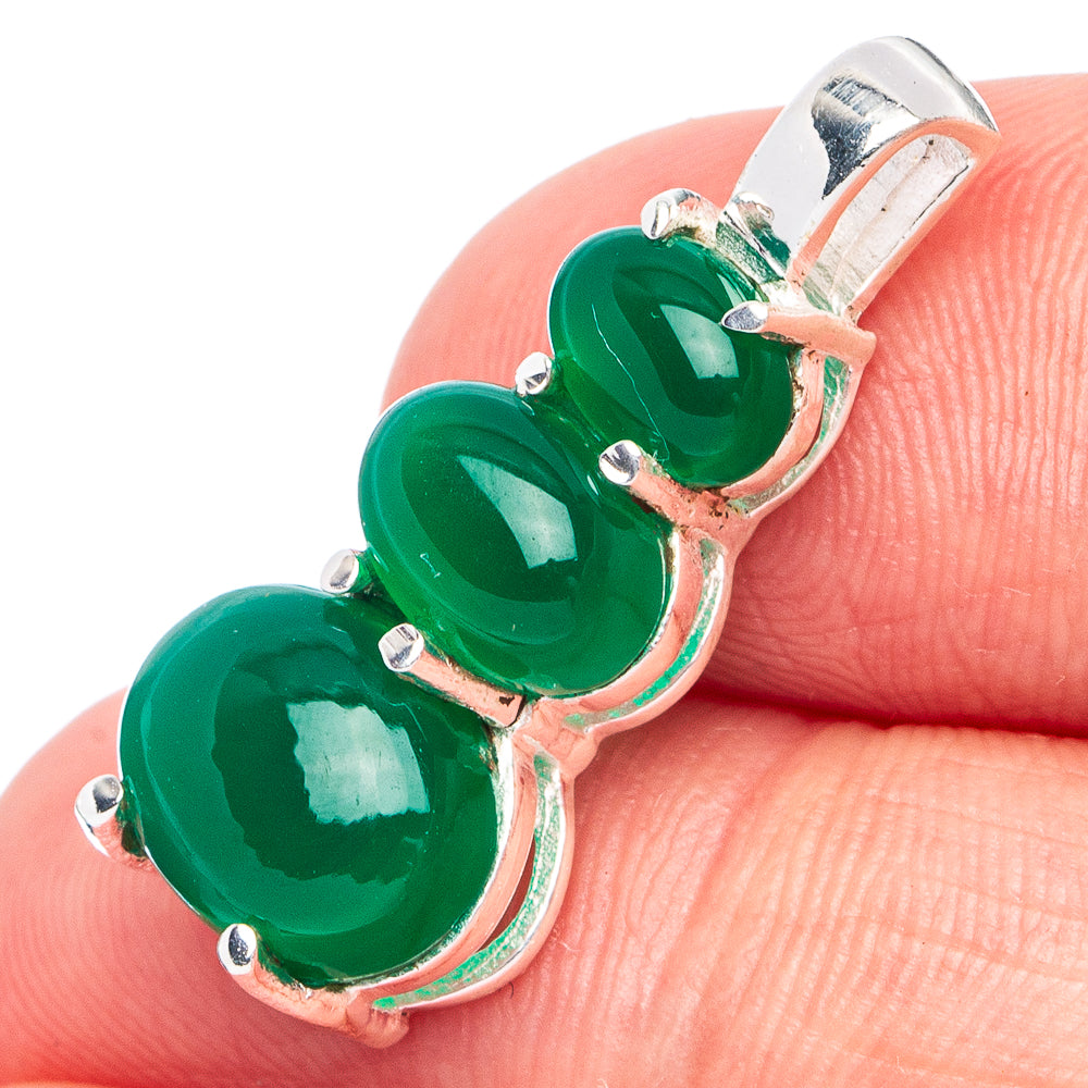 Dainty Green Onyx Pendant 1" (925 Sterling Silver) P45309