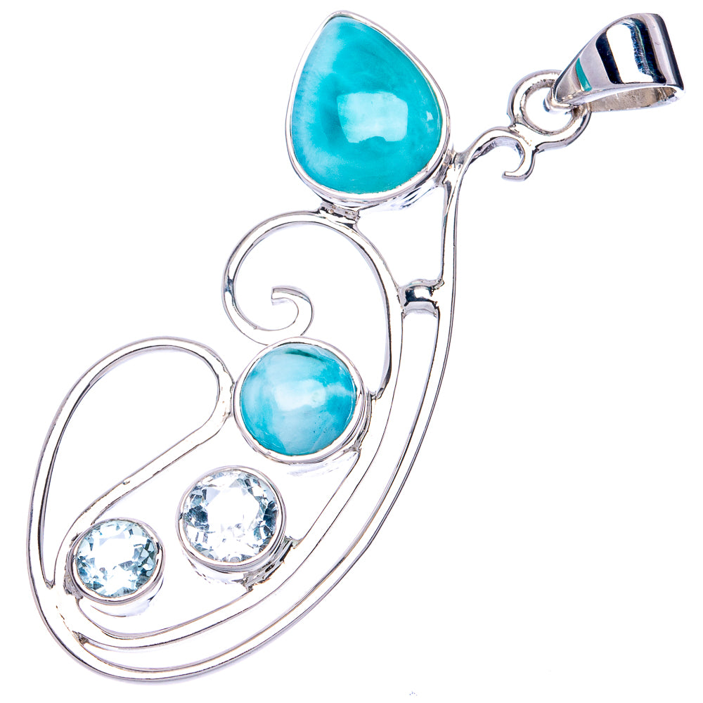 Premium Larimar, Blue Topaz Pendant 1 3/4" (925 Sterling Silver) P41843
