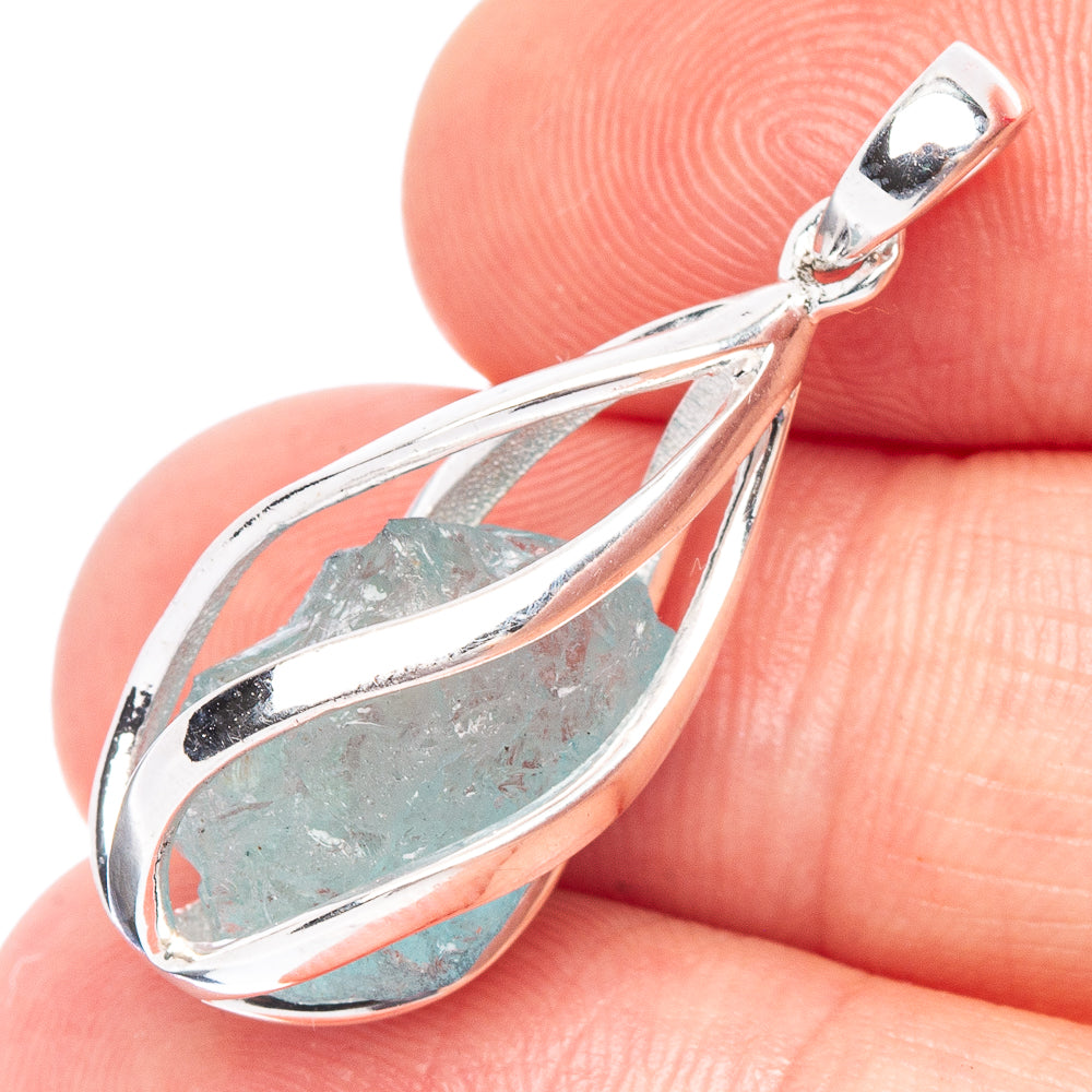 Aquamarine Caged Pendant 1 1/4" (925 Sterling Silver) P44812