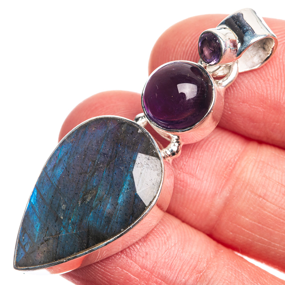 Labradorite, Amethyst 925 Sterling Silver Pendant 1 3/4"
