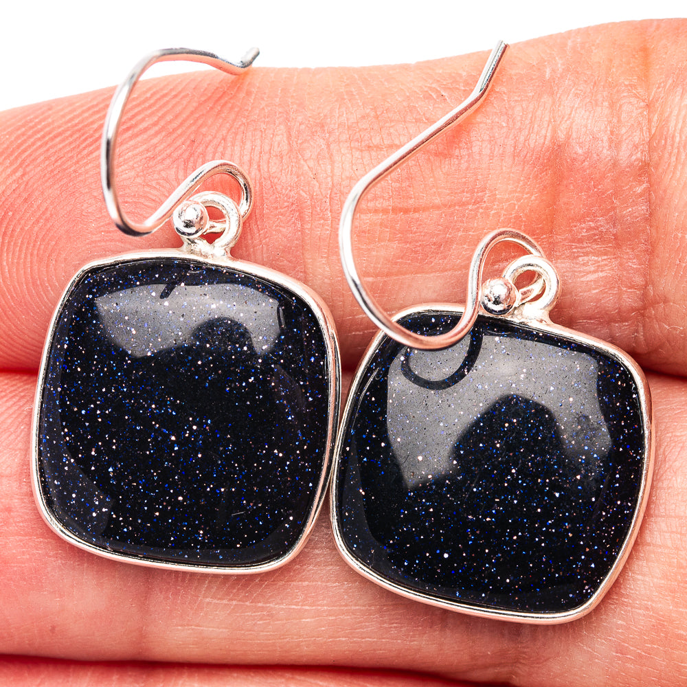 Blue Goldstone Earrings 1 1/4" (.925 Sterling Silver)