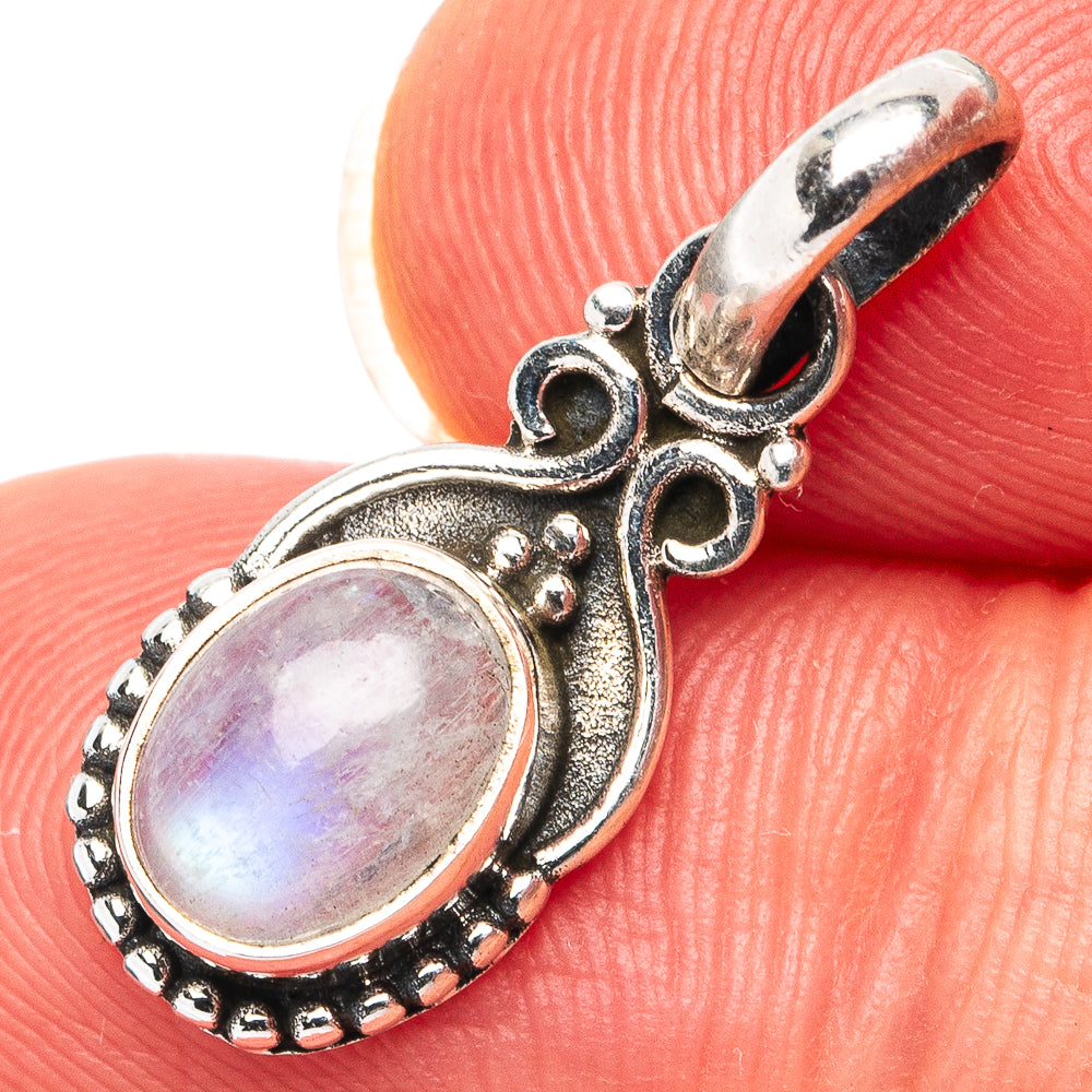 Rainbow Moonstone Dainty Pendant 7/8" (.925 Sterling Silver)
