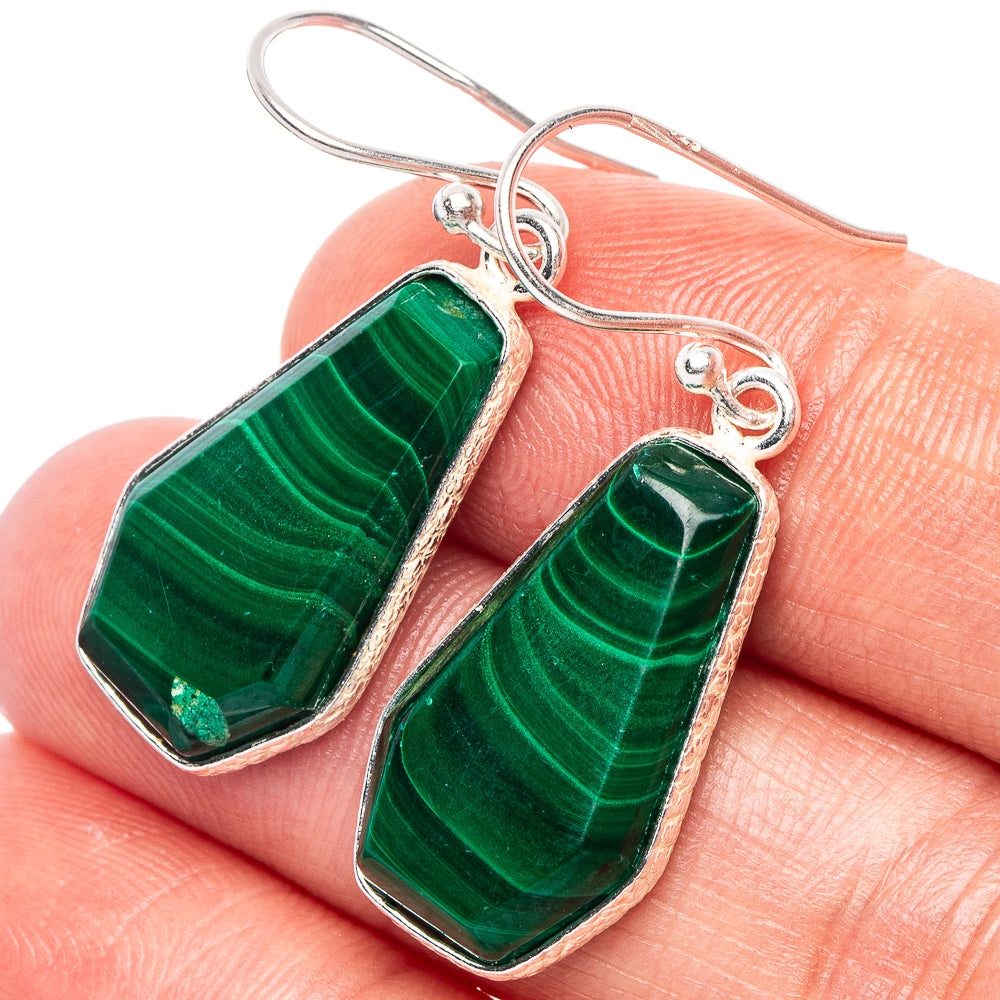 Malachite Earrings 1 1/2" (925 Sterling Silver) E2298