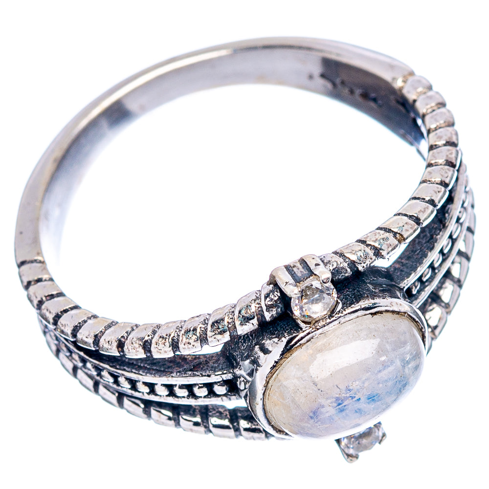 Rainbow Moonstone Dainty Ring Size 5.75 (.925 Sterling Silver)