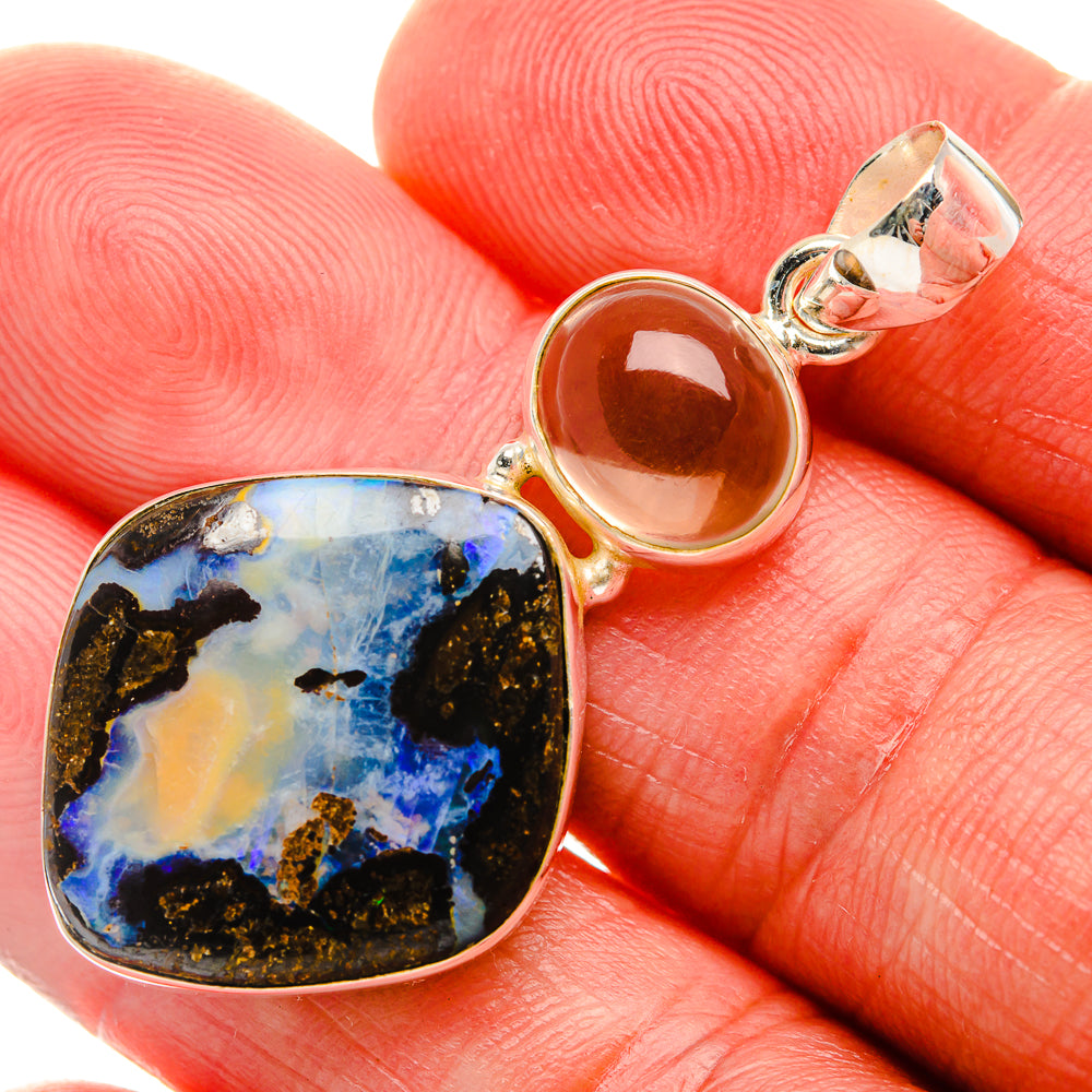Boulder Opal, Smoky Quartz Pendant 1 3/4" (925 Sterling Silver) PD38214