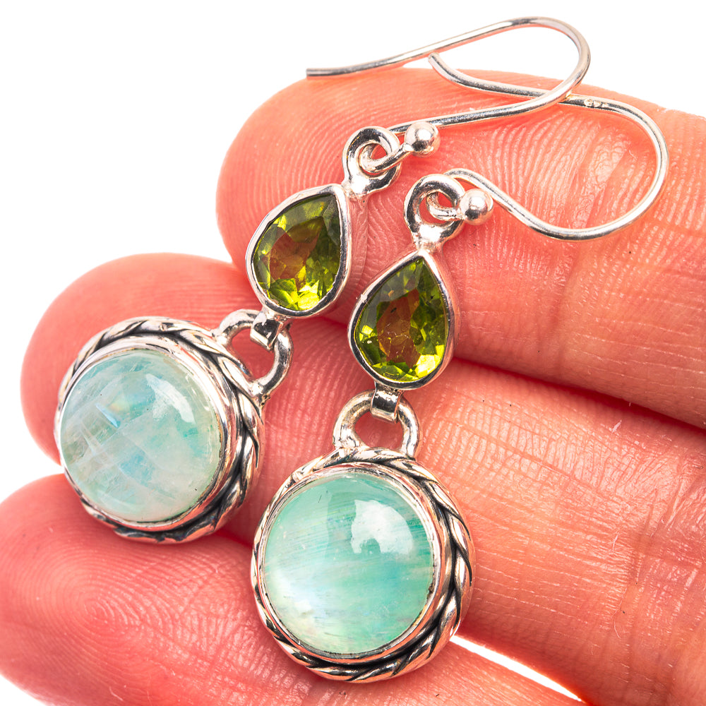 Green Moonstone, Peridot Earrings 1 5/8" (925 Sterling Silver) E432403