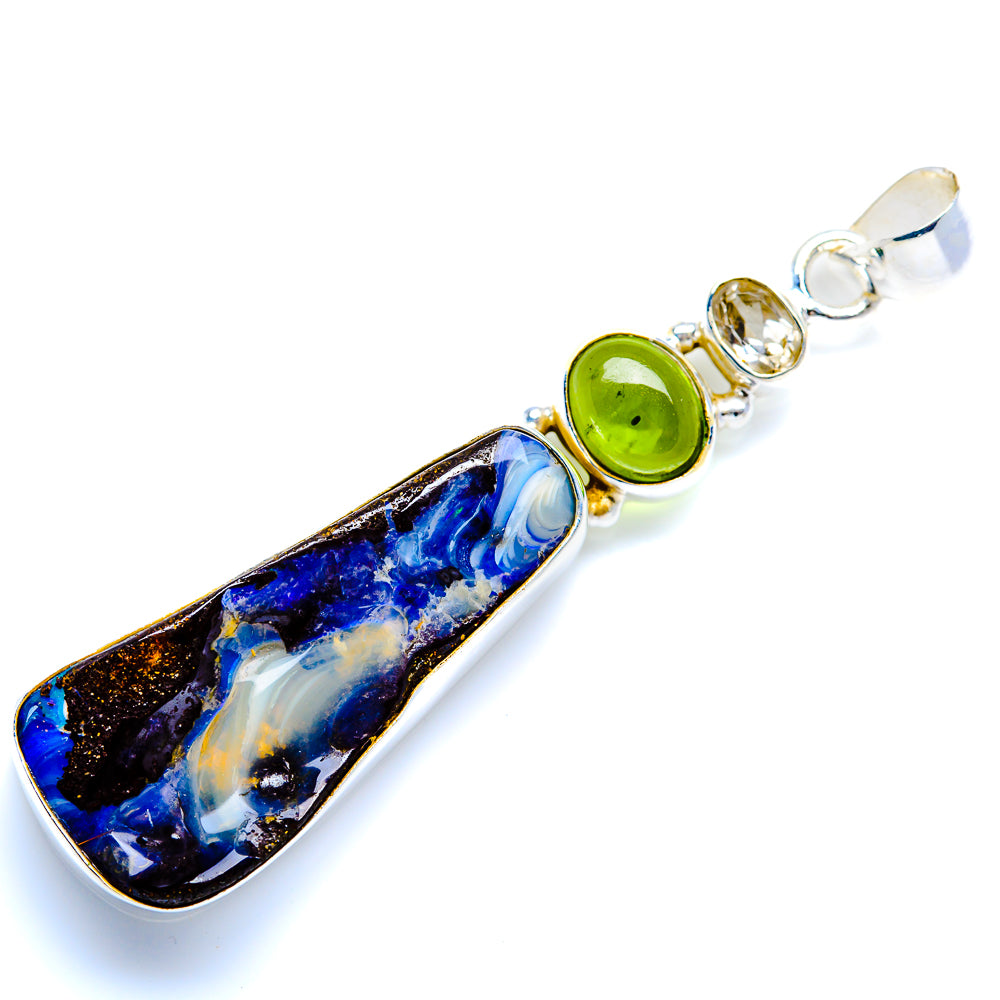 Boulder Opal, Peridot, White Quartz Pendant 2 1/2" (925 Sterling Silver) PD38201