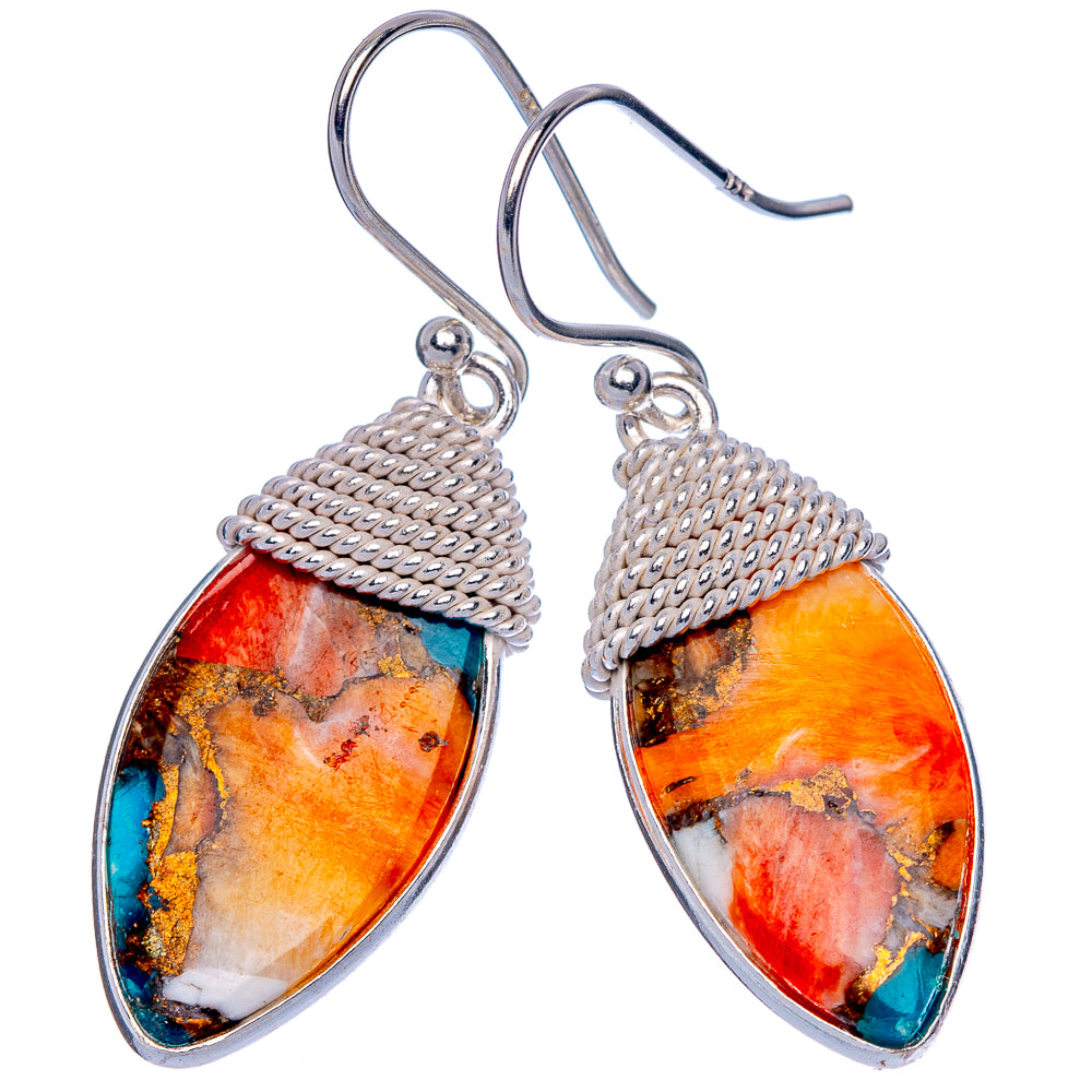 Spiny Oyster Turquoise Earrings 1 1/2" (925 Sterling Silver) E433194