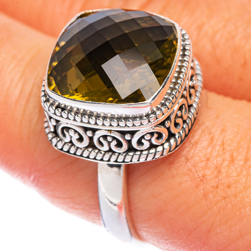 Faceted Olive Quartz Ring Size 9 (925 Sterling Silver) R144557