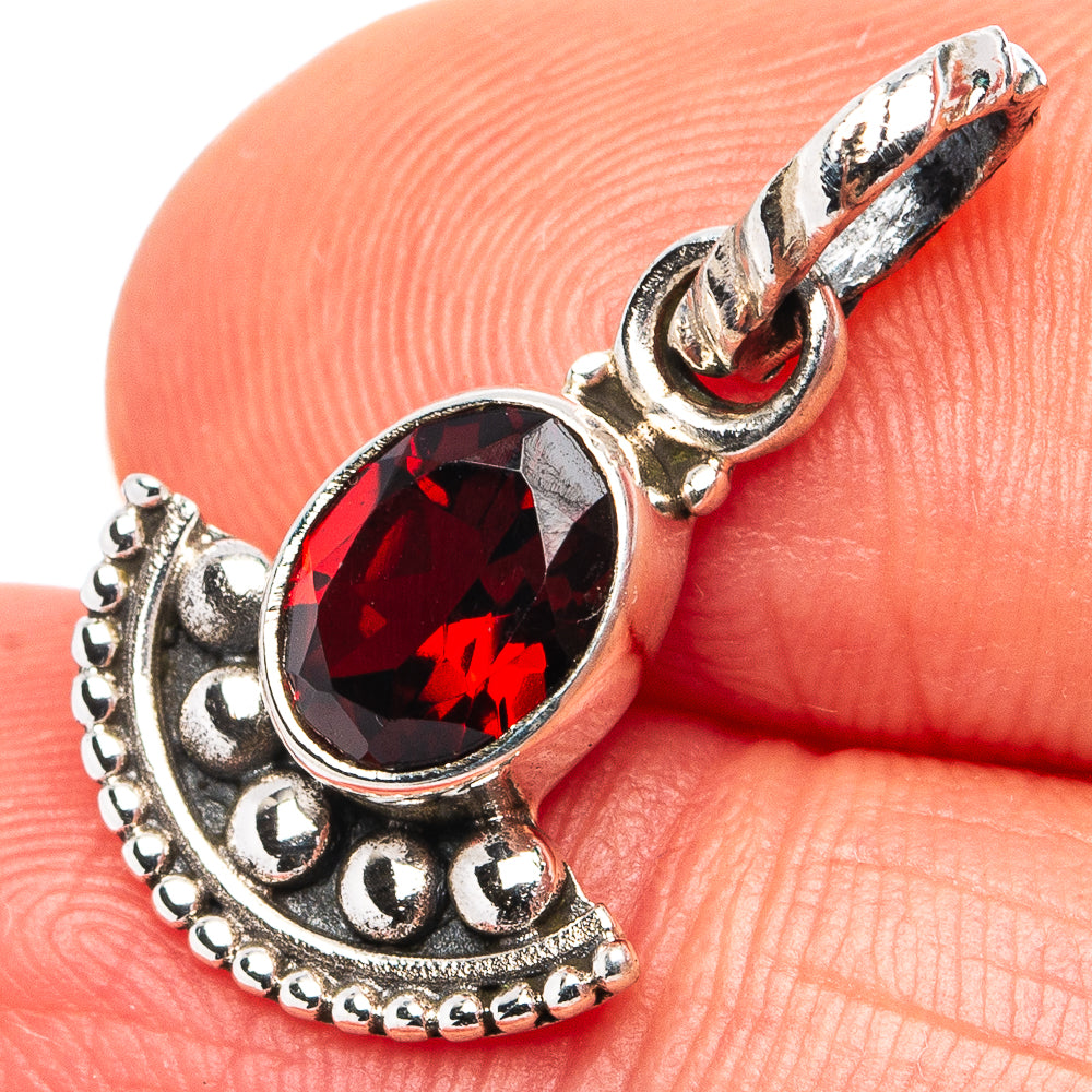 Garnet Dainty Pendant 7/8" (.925 Sterling Silver)