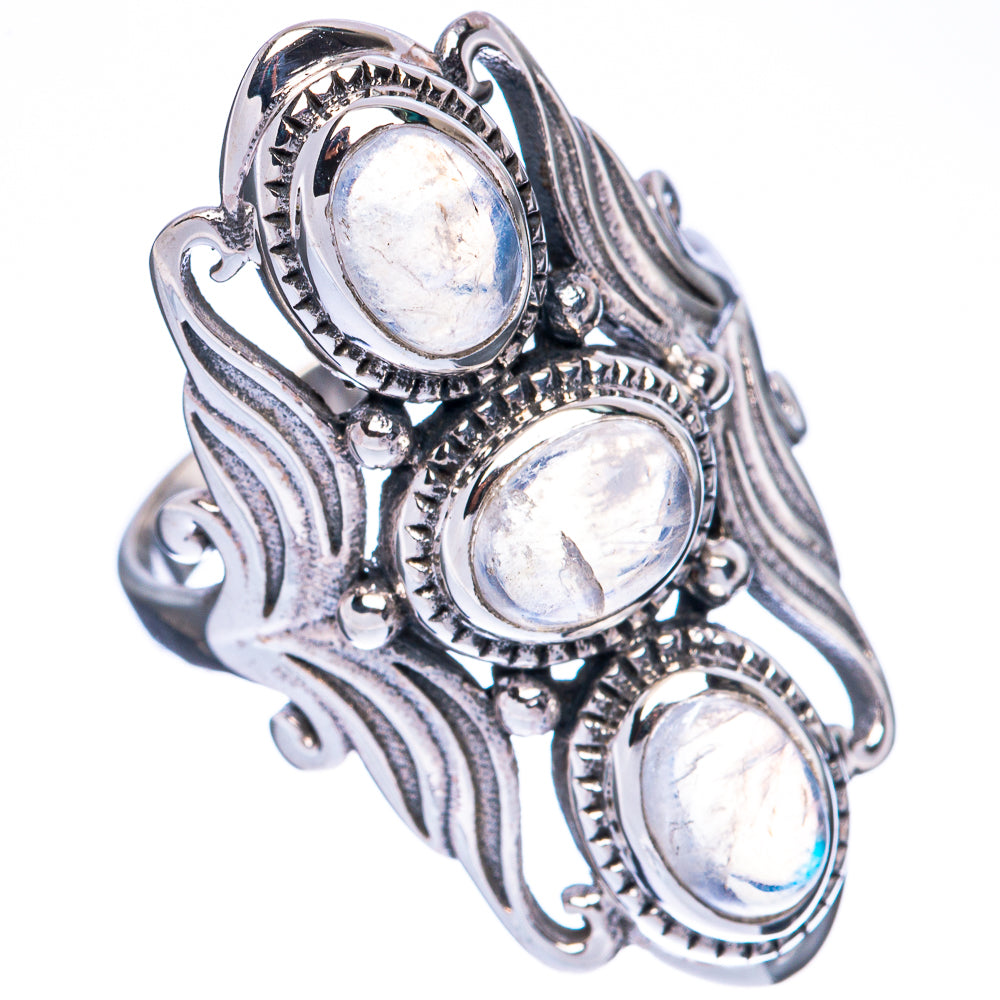Rainbow Moonstone Ring Size 7.5 (925 Sterling Silver) R3028