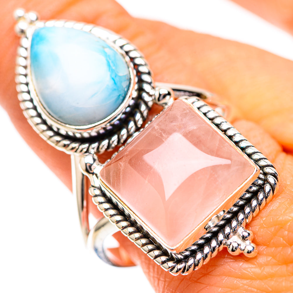 Large Rose Quartz, Larimar Ring Size 9.75 (925 Sterling Silver) RING139282