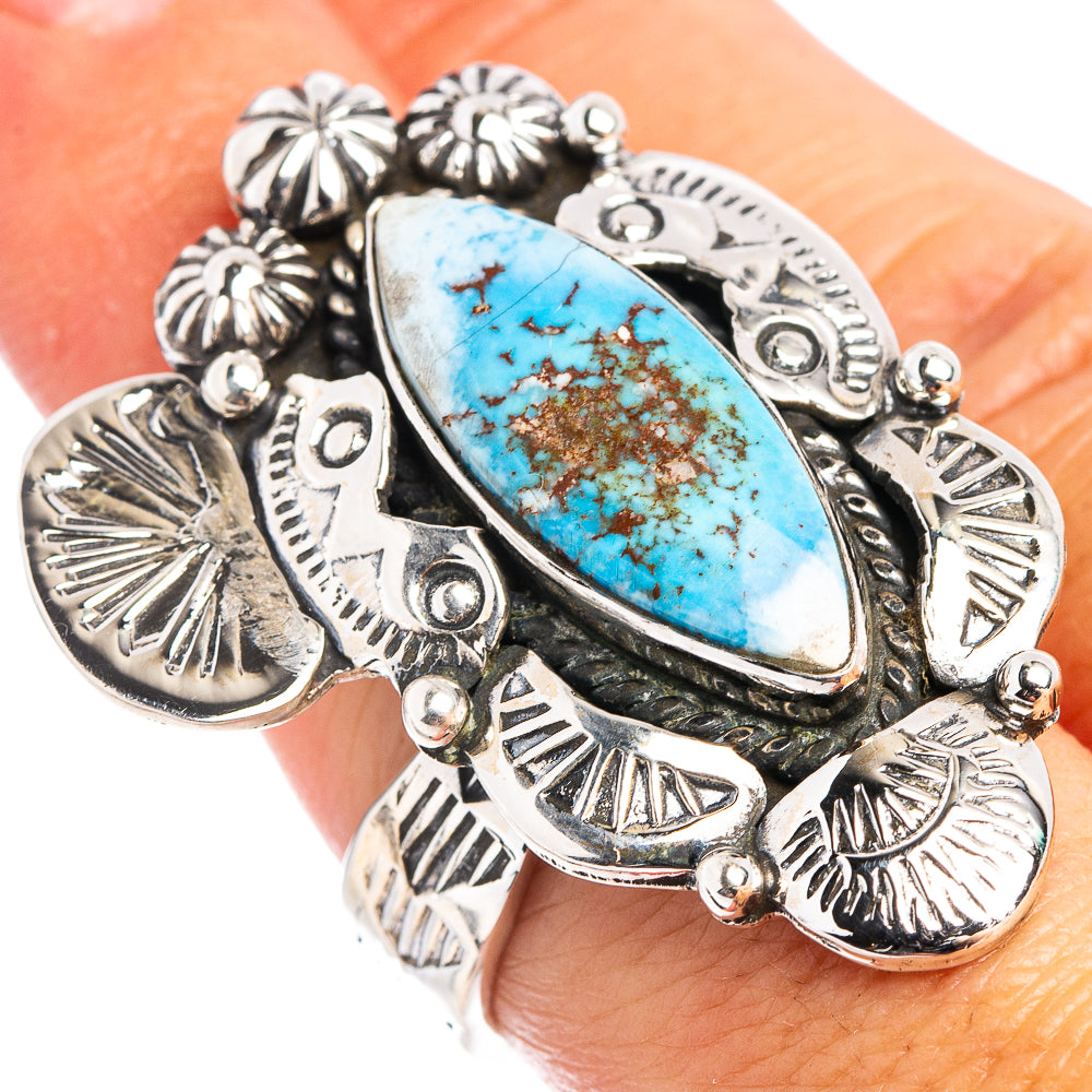 Exclusive Native Style Golden Hills Turquoise Ring Size 7 Adjustable (.925 Sterling Silver)