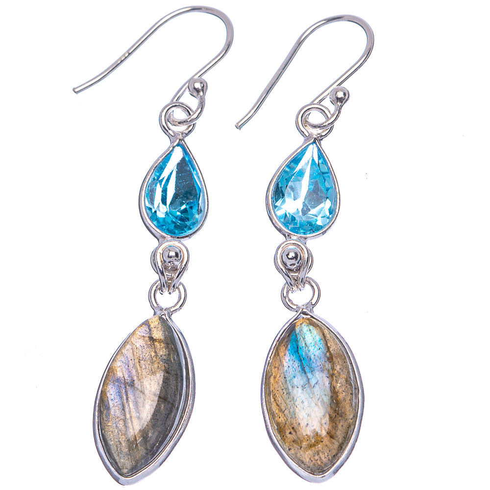 Labradorite, Blue Topaz Earrings 2" (.925 Sterling Silver)