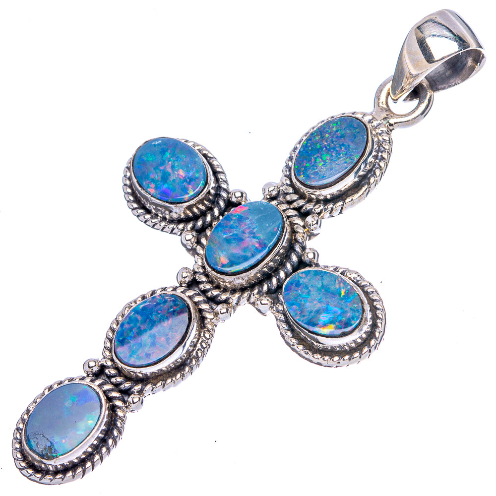 Rare Doublet Opal Cross Pendant 2" (925 Sterling Silver) P43145