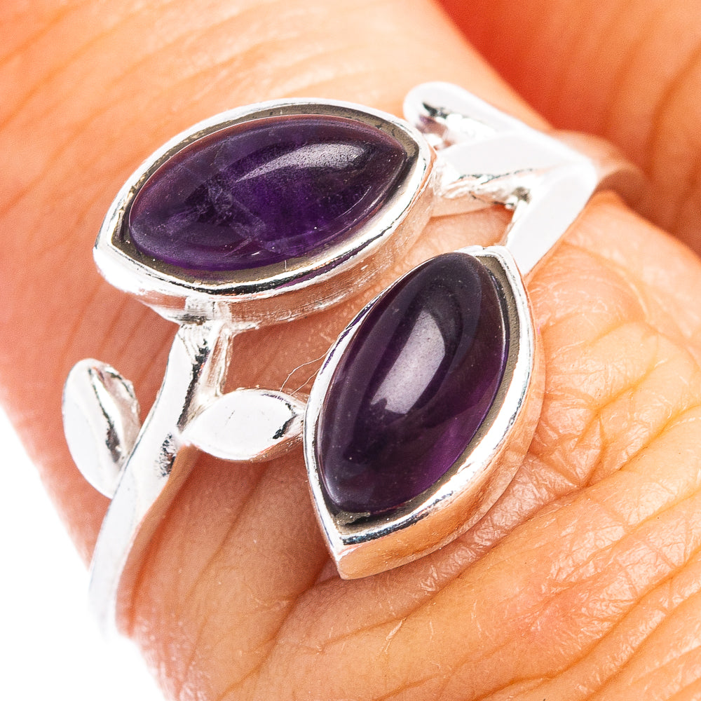Amethyst Leaf Dainty Ring Size 6.75 (.925 Sterling Silver)