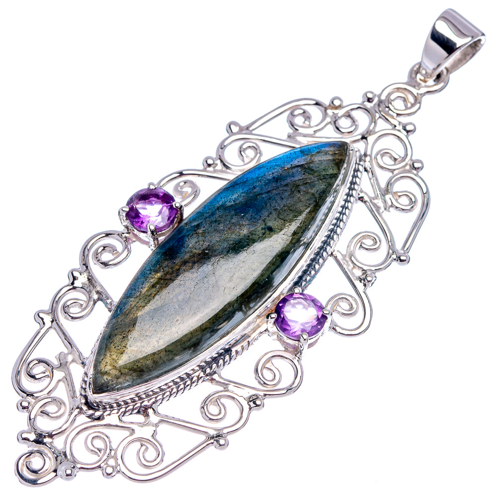 Signature Labradorite, Amethyst Pendant 2 5/8" (.925 Sterling Silver)