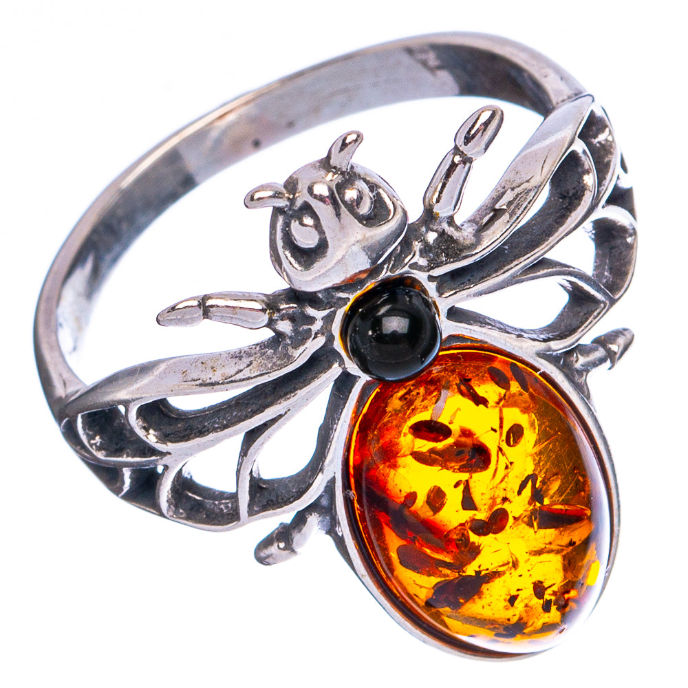 Baltic Amber Honey Bee Ring Size 6.75 (.925 Sterling Silver)
