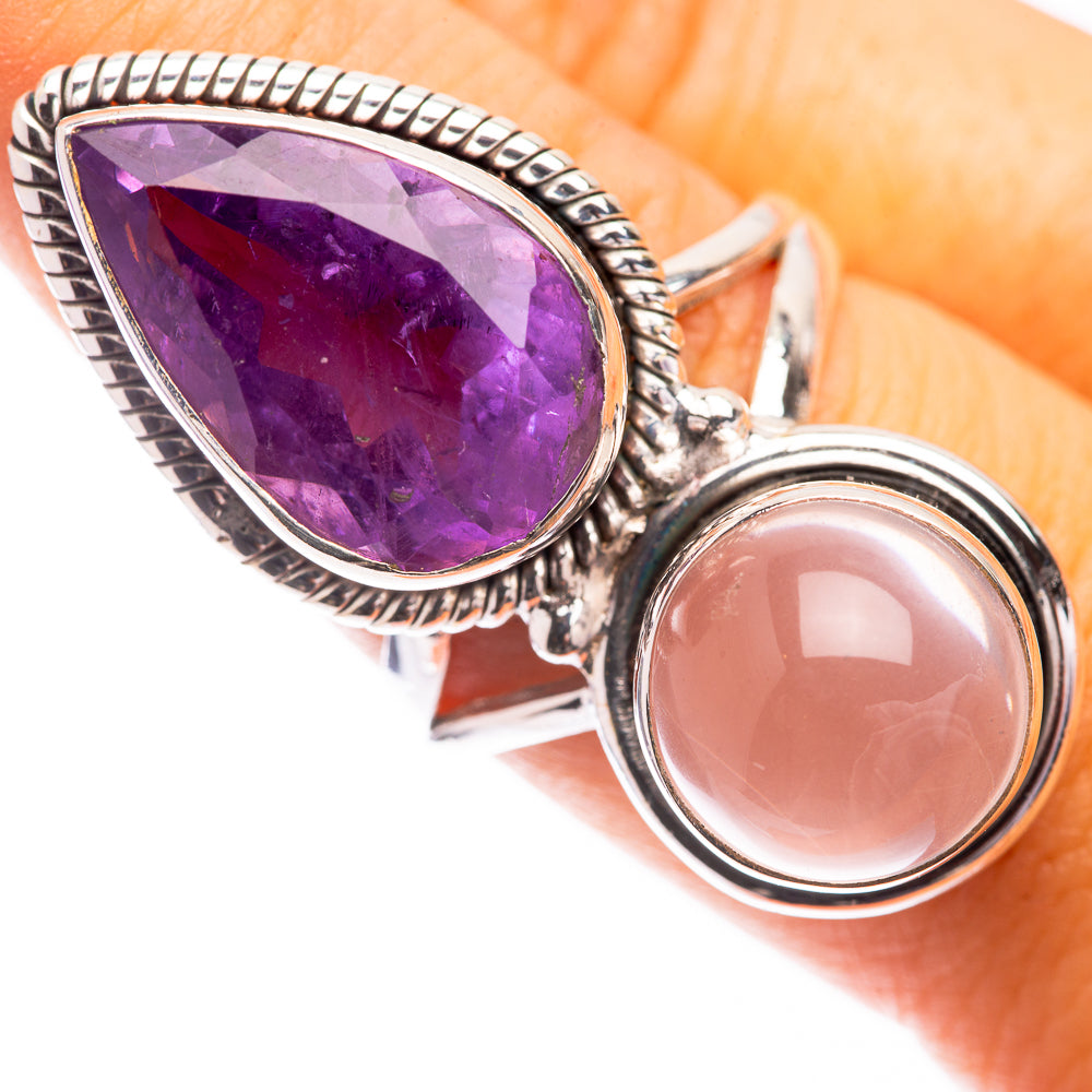 Large Amethyst, Rose Quartz Ring Size 8 (925 Sterling Silver) R141359