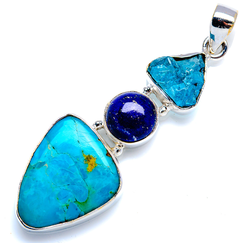 Larimar, Lapis Lazuli, Apatite 925 Sterling Silver Pendant 2 1/4" (925 Sterling Silver) PD38425