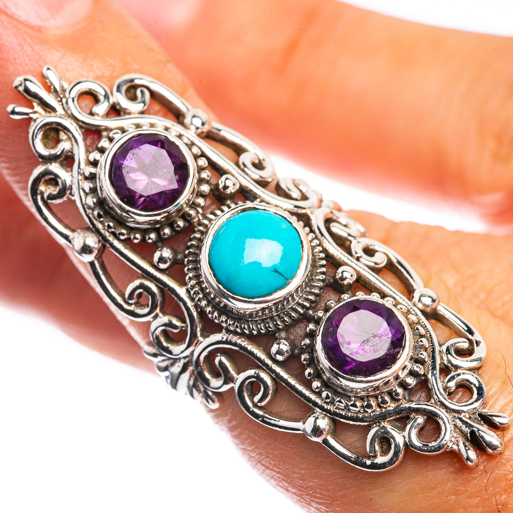 Large Sleeping Beauty Turquoise, Amethyst 925 Sterling Silver Ring Size 5.75