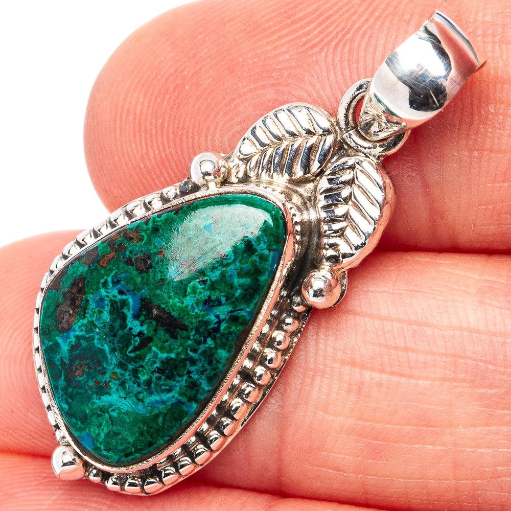Malachite In Chrysocolla Pendant 1 3/8" (.925 Sterling Silver)