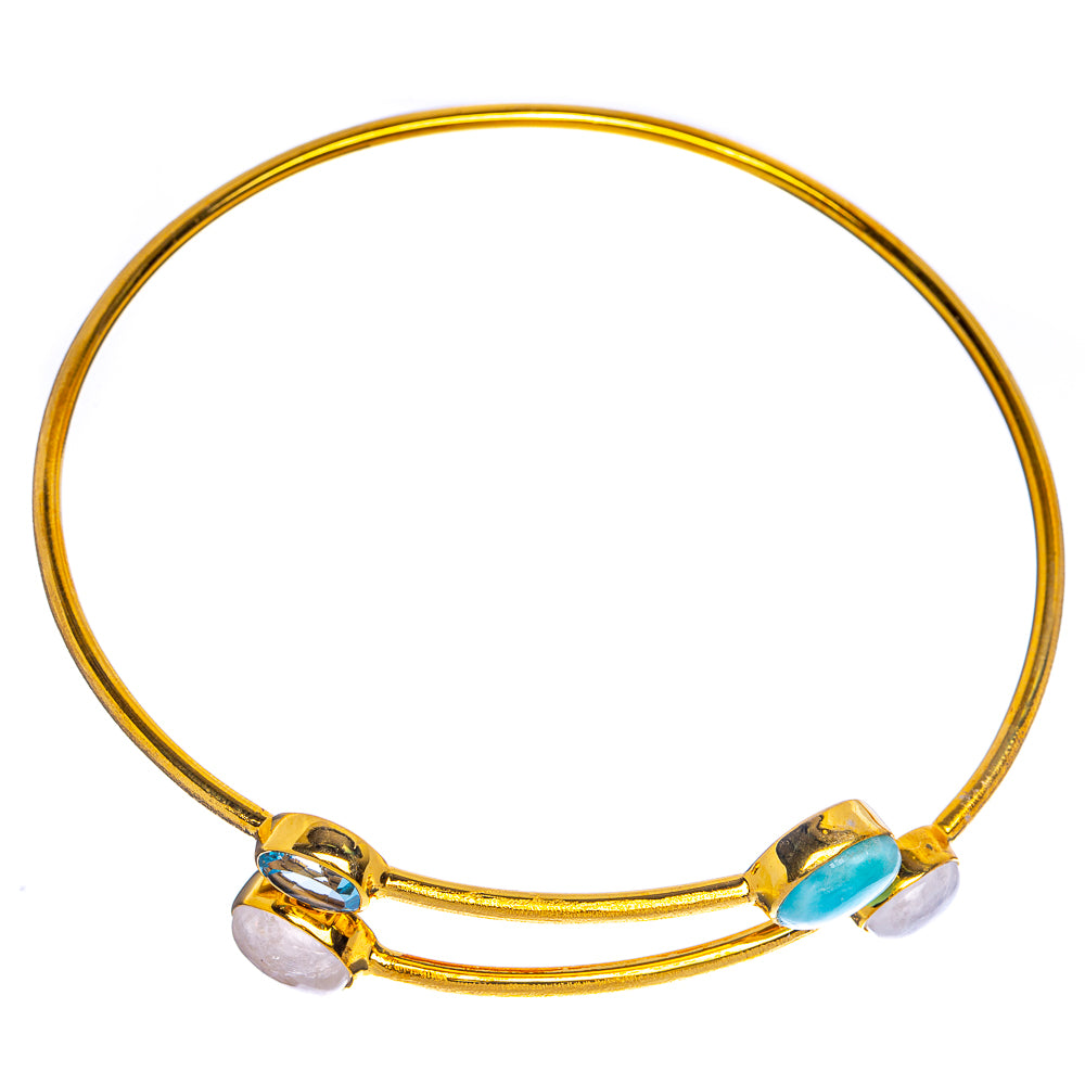 Larimar, Rainbow Moonstone, Blue Topaz Cuff Bracelet 7 To 8" (925 Sterling Silver) BR90336