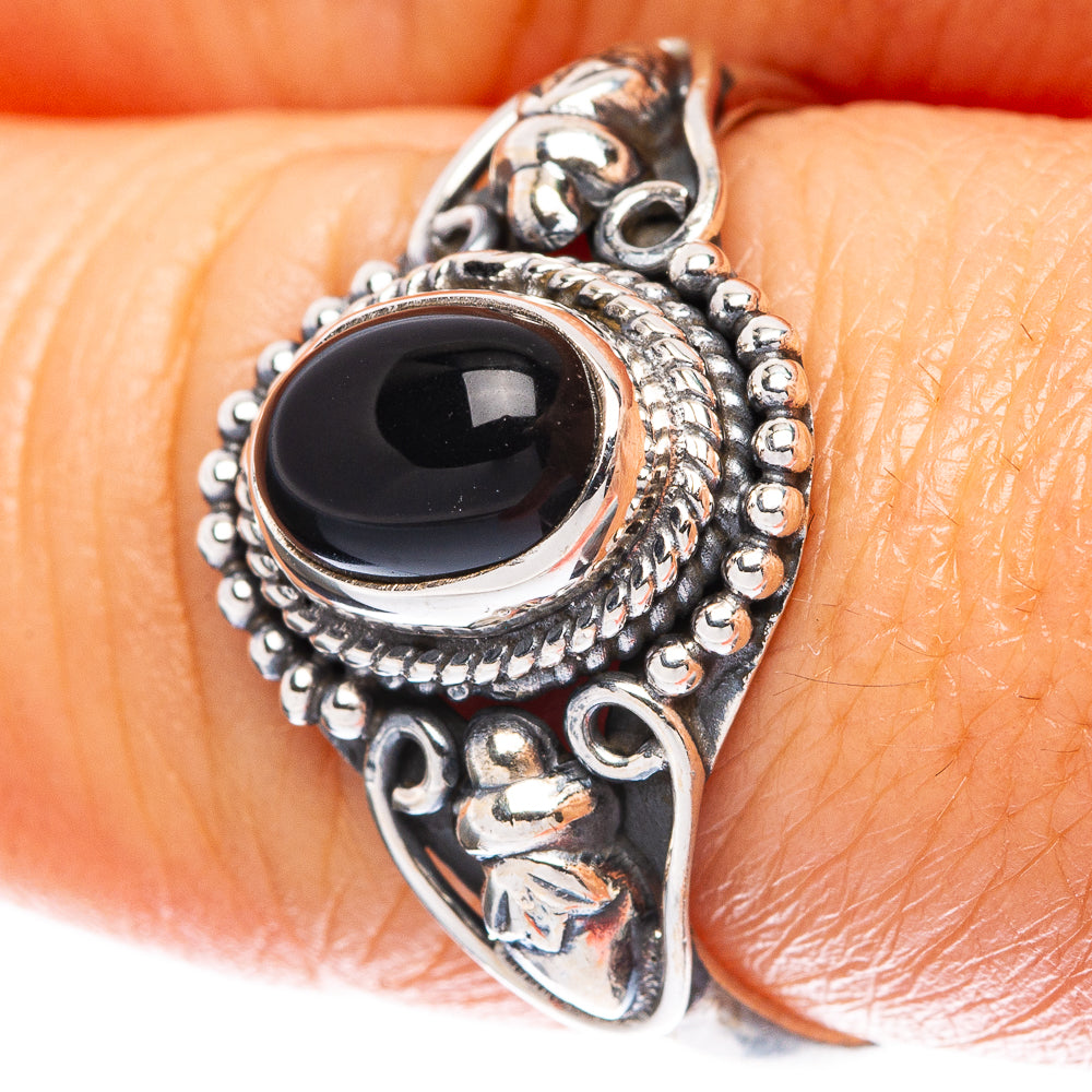 Black Onyx Dainty Ring Size 8 (925 Sterling Silver) R5112