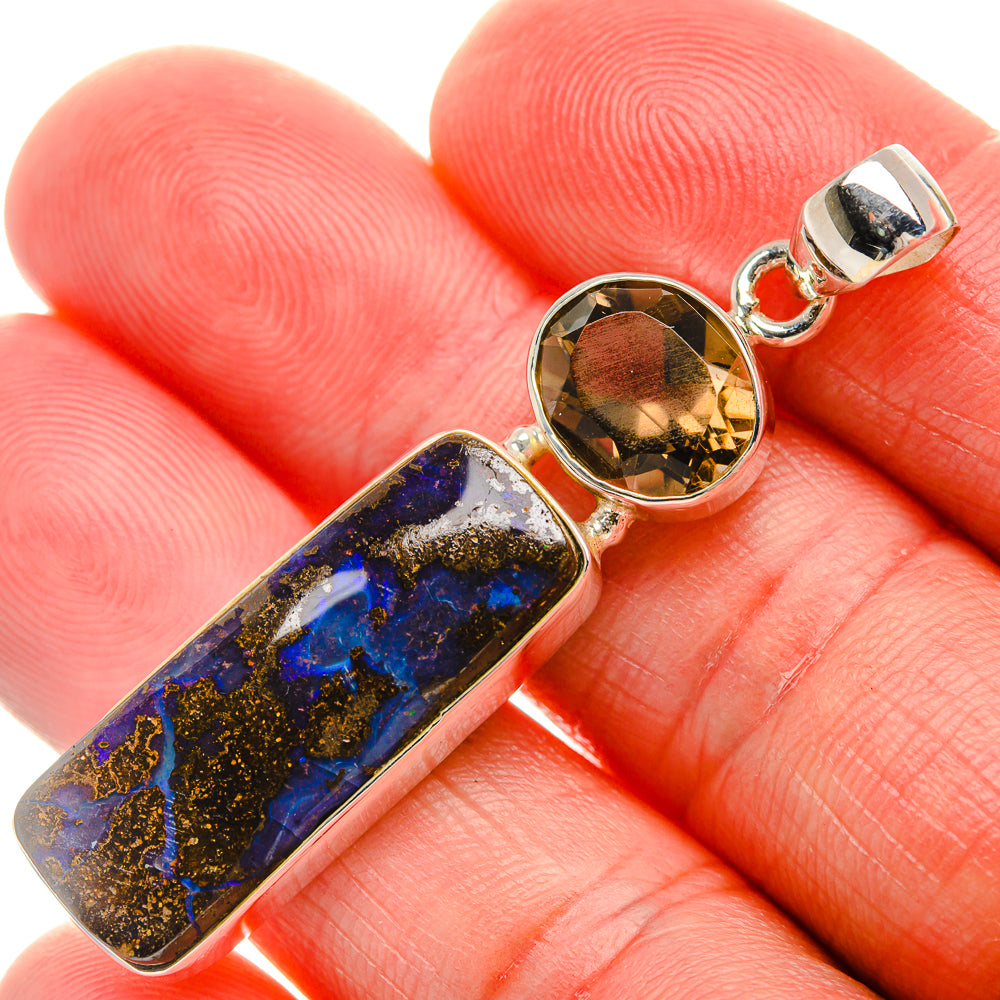 Australian Boulder Opal, Smoky Quartz Pendant 2" (925 Sterling Silver) PD38147