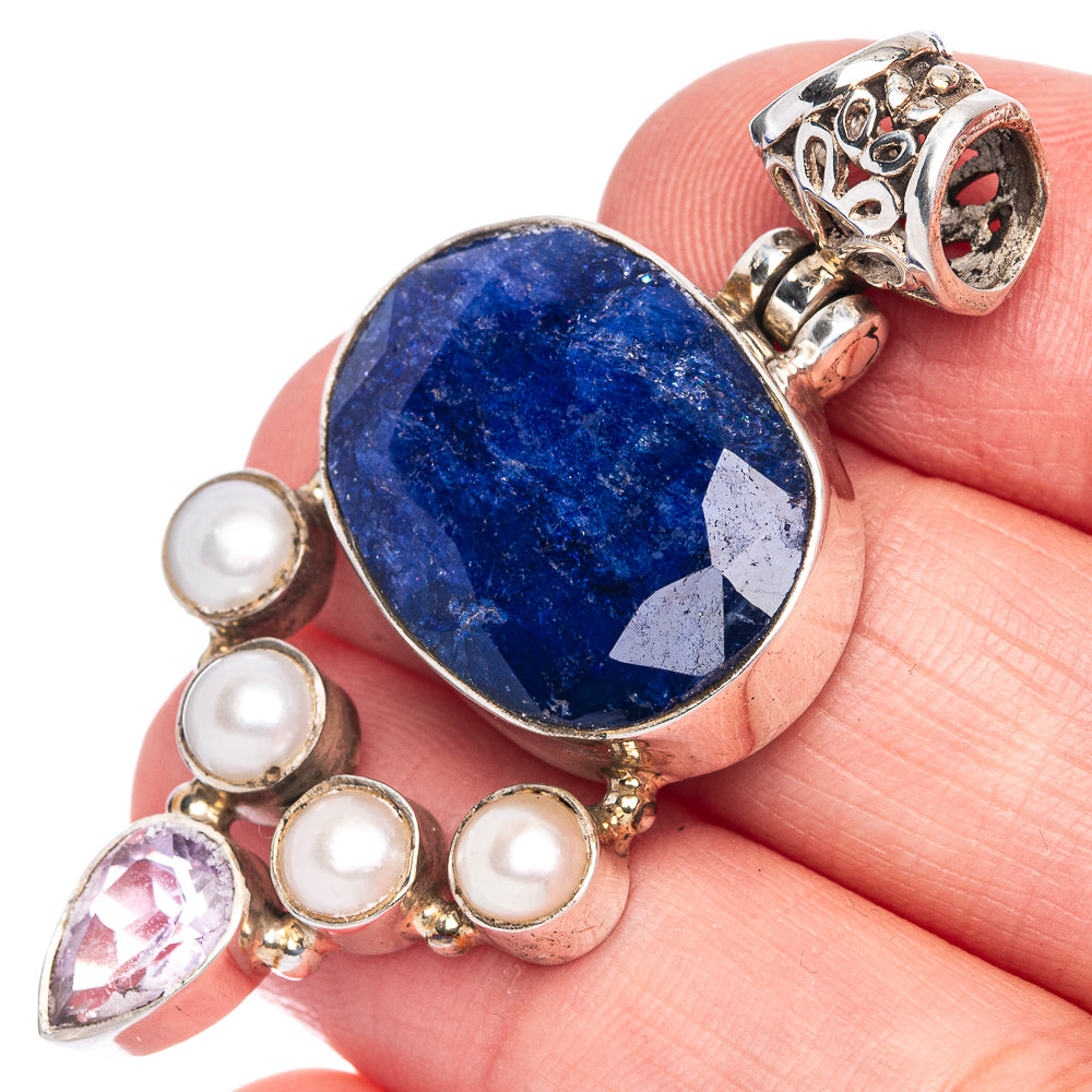 Sapphire, Amethyst, Cultured Pearl Pendant 1 7/8" (925 Sterling Silver) P40068