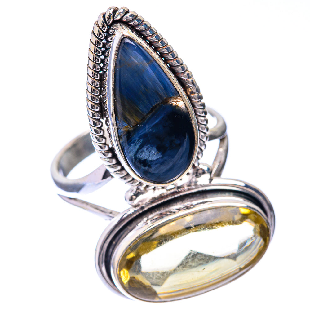 Large Lemon Quartz, Pietersite Ring Size 8.75 (925 Sterling Silver) R141468
