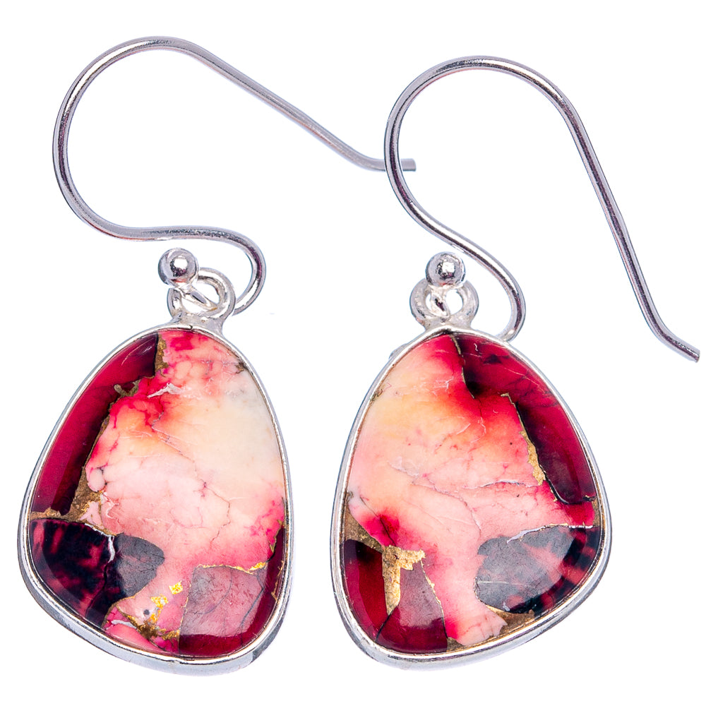 Red Dahlia Mohave Turquoise Earrings 1 3/8" (.925 Sterling Silver)