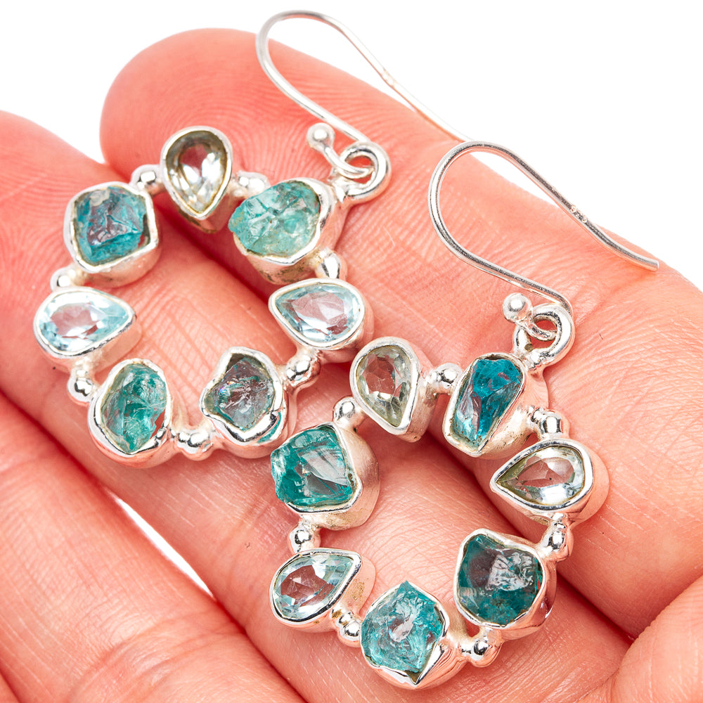 Premium Blue Fluorite, Blue Topaz Earrings 1 1/2" (925 Sterling Silver) E1594