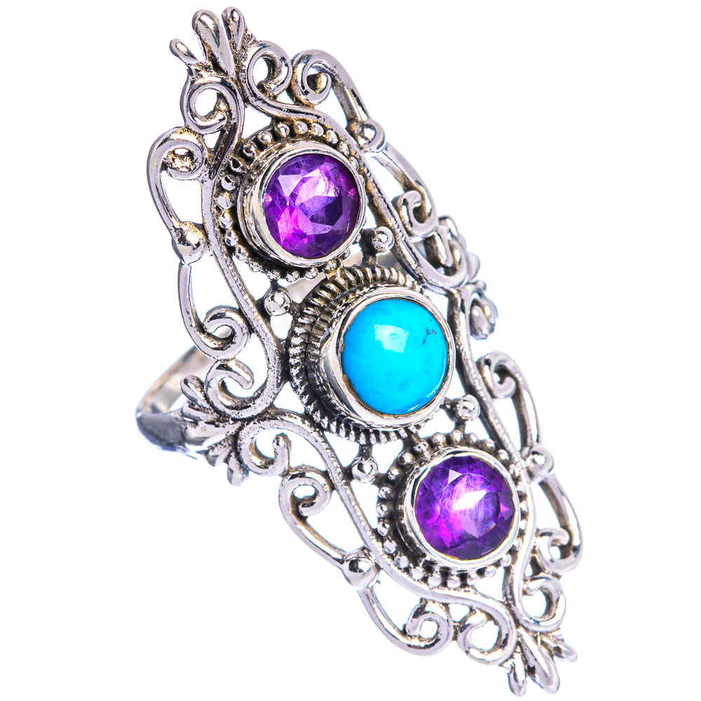 Large Sleeping Beauty Turquoise, Amethyst Ring Size 9.75 (925 Sterling Silver) R144372