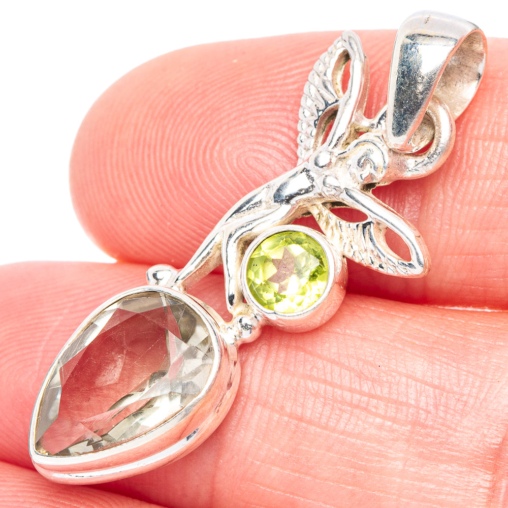 Faceted Green Amethyst, Peridot Fairy Pendant 1 1/2" (925 Sterling Silver) P41108